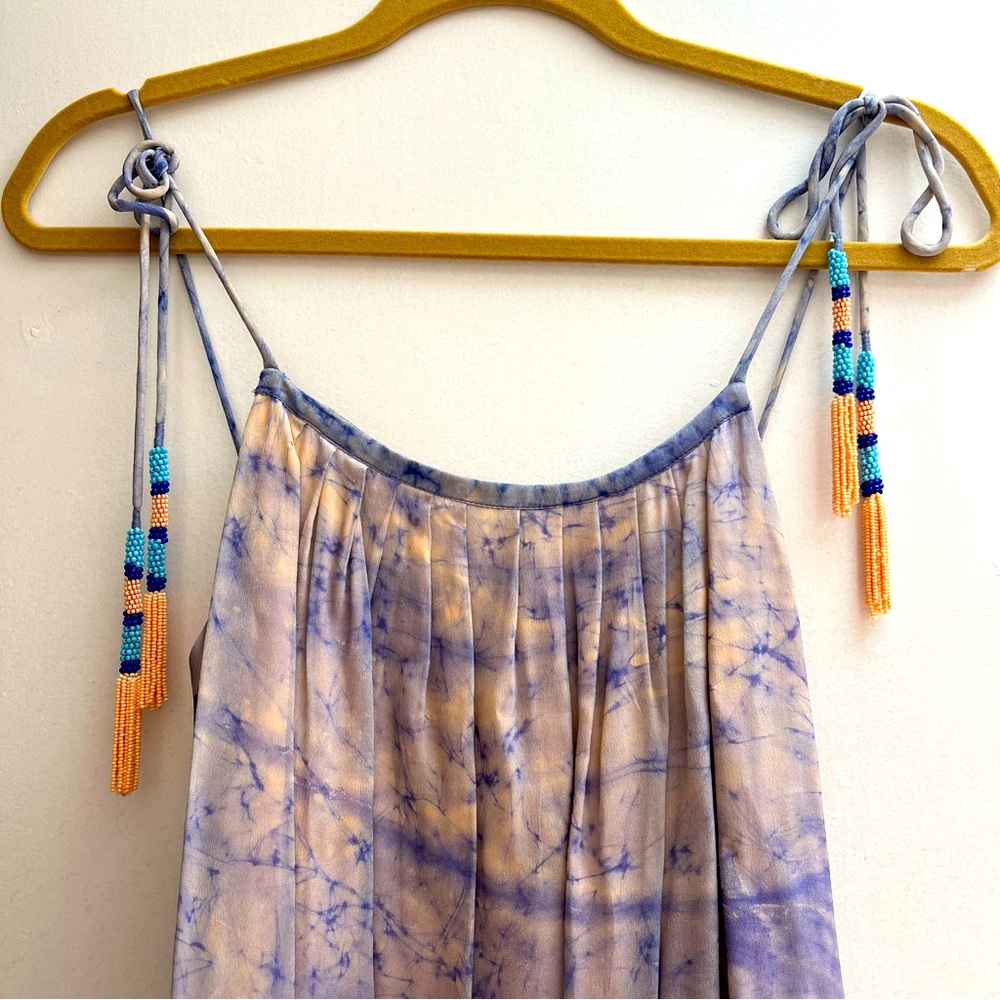 Vintage Tie-Dye Pepin Maxi Dress With Beaded Fringe Tie Straps